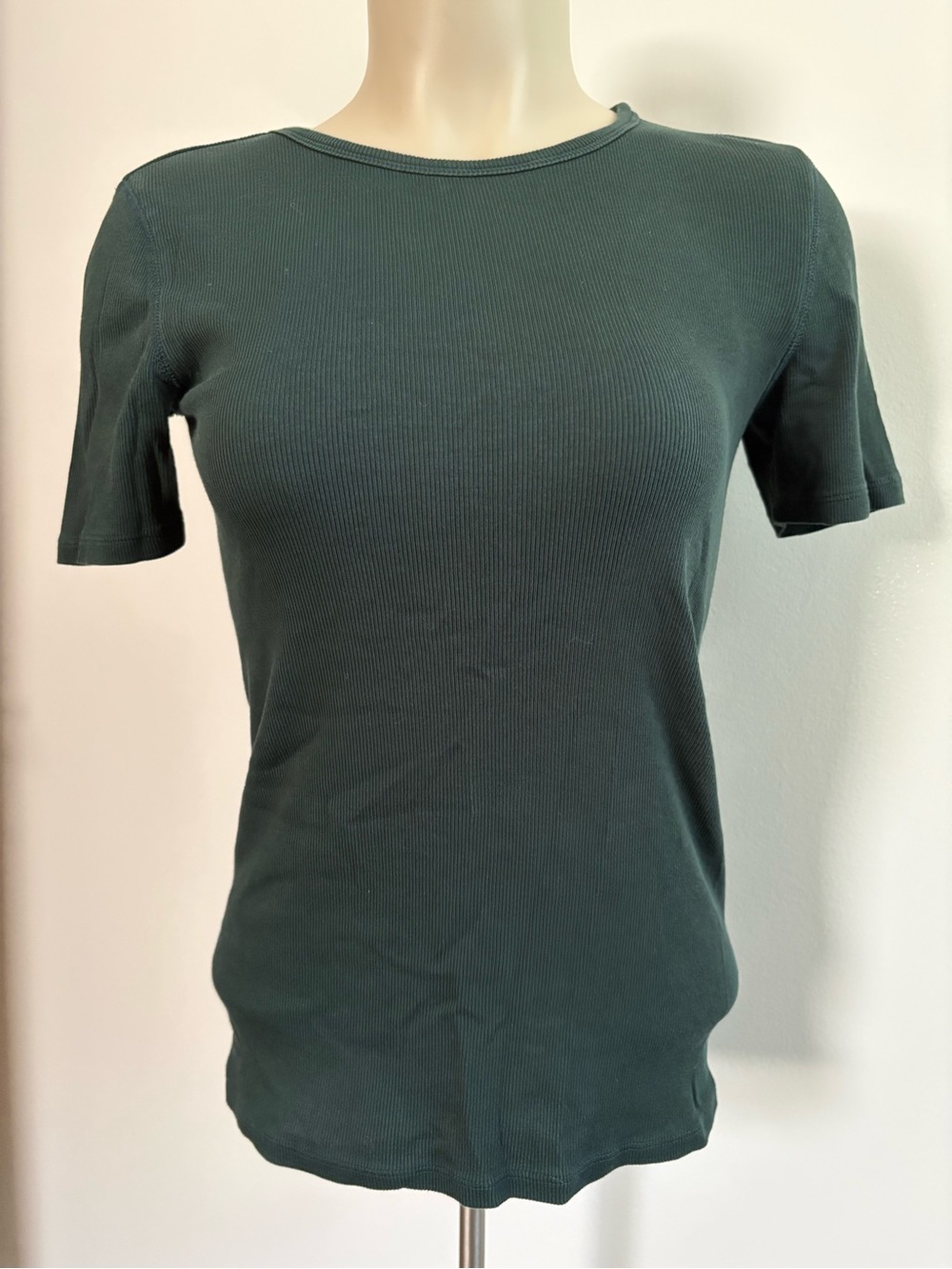 Everlane The Luxe Rib Crew Neck T-Shirt Green Fitted Supima Cotton Tee Small